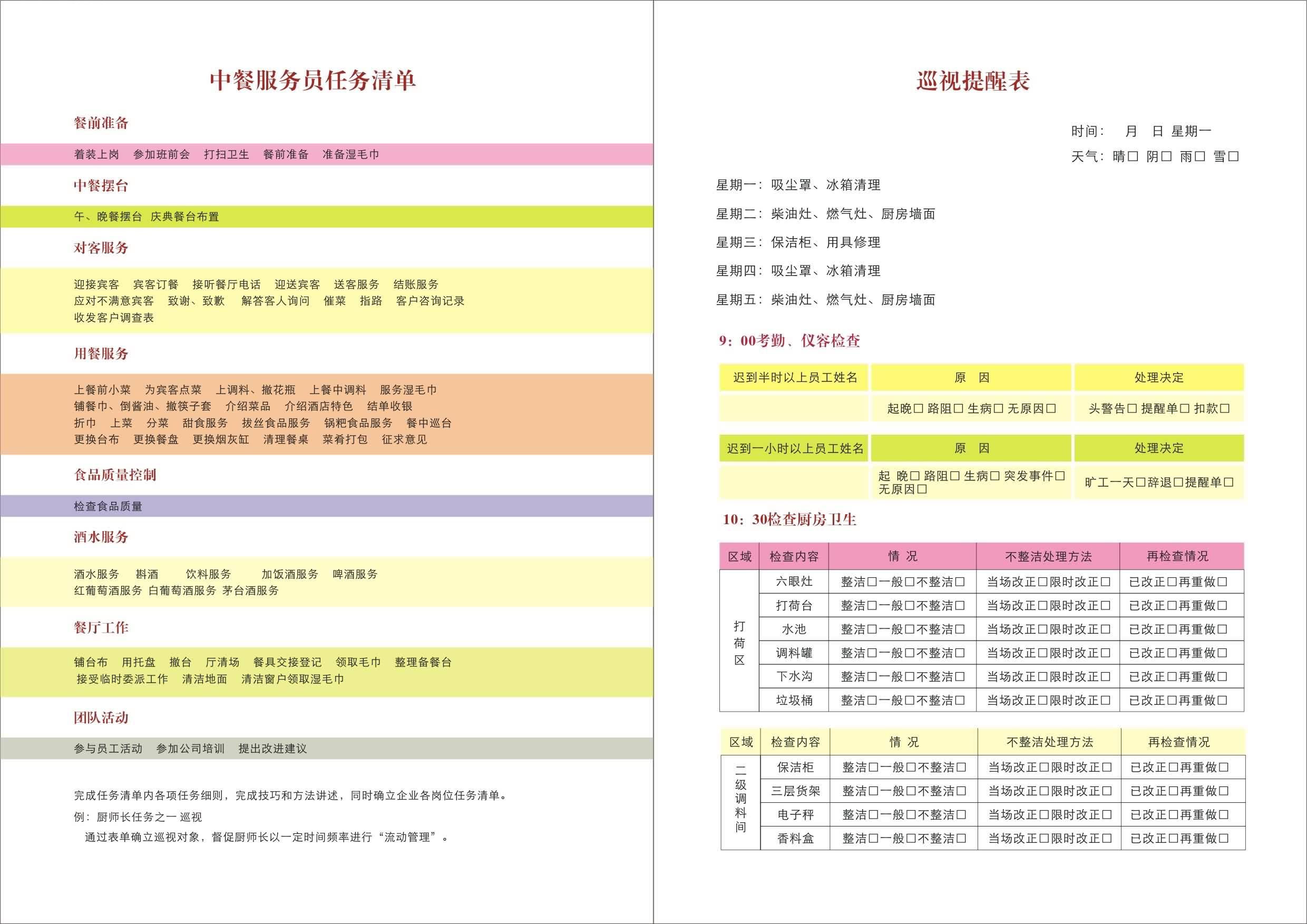 厨师长任务清单样本