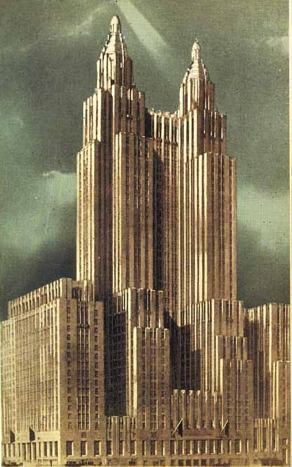 1931年重建后的华尔道夫酒店，“黄金时代”风格的招贴画极具气势
