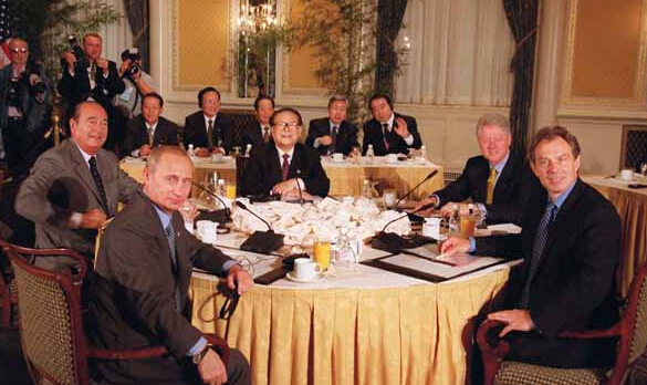 江泽民在华尔道夫酒店参加五大常任理事国国家元首午宴